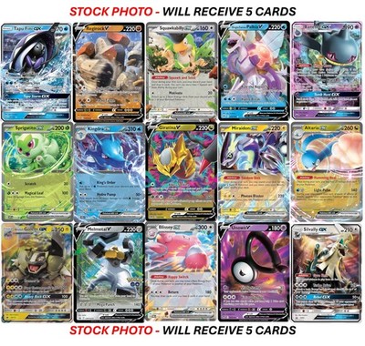 5 Pokemon Ultra Rare Card Lot - V, Gx, ex, Standard Trading Size