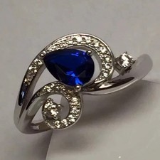 2Ct Pear LabCreated Blue Sapphire Women's Wedding Ring 14K White Gold Plated