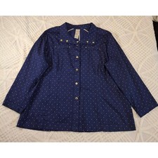 Chicos 4 Womens 20/22 Navy Blue Polka Dot Utility Jacket Gold Snap Collar NWT