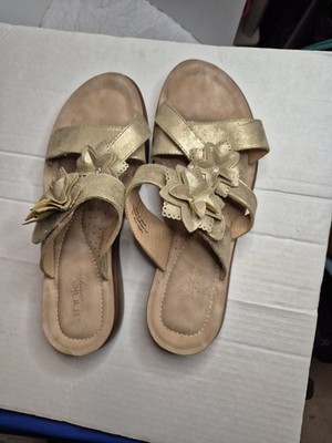 Annie Comfort Summer Sandals vel cro Strap 10W Women's Metallic Gold Floral
