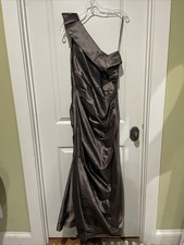 Teri Jon Bronze Silk ONE SHOULDER DRAPED STRETCH Long Formal GOWN Size 10