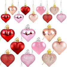Heart Shaped Ornaments Set - 36 Pieces in Red, Pink, Rose Gold Finishes