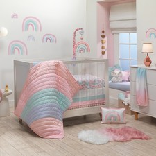 Lambs  Ivy Watercolor Pastel Pink/Mint Rainbow 5-Piece Baby Crib Bedding Set