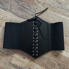 Black Faux Leather Lace-Up Corset Waist Belt