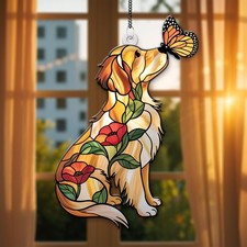 Golden Retrieve Sunflower Acrylic Suncatcher, Golden Retriever Window