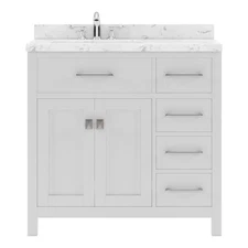 36" White Single Bath Vanity Cabinet Cultured Marble Top Offset Left Square Sink