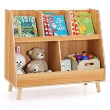 5-Cube Kids Bookshelf and Toy Organizer Wooden Storage Bookcase w/ Wood Legs