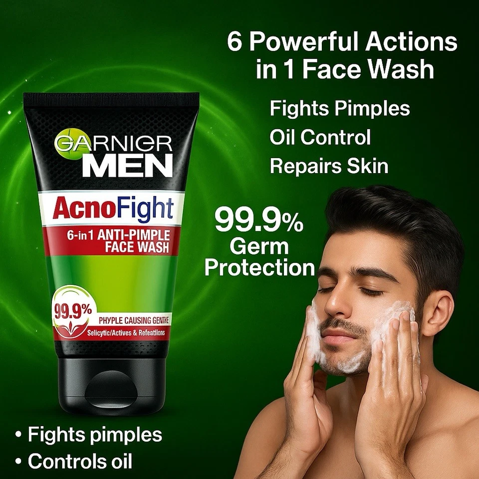 Garnier Men Acnofight 6 en 1 lavado facial anti espinillas control de aceite, reparación de la piel 100 g Foto 3 de 4
