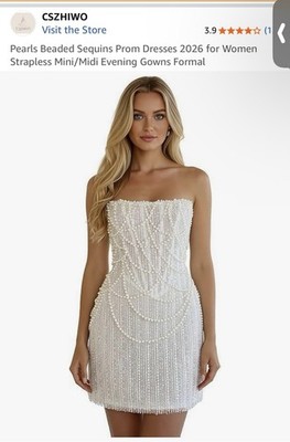 CSZHIWO White Strapless Beaded Pearl Sequin Short Sheath Dress Size 4 | eBay