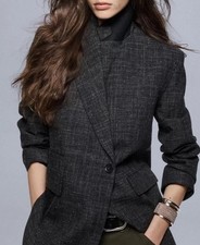 ZARA WOMEN’S ZW COLLECTION STRAIGHT WOOL BLAZER IN GREY MARL SIZE M RRP £119