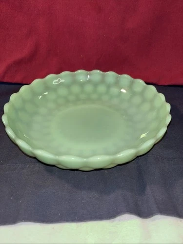 Fire King Jadeite Bubble Bowl Scalloped Edge Opaque Milk Glass 8.5in. Diameter