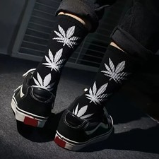 1 Pair Marijuana Pot Weed Leaf Crew Cotton Long Socks