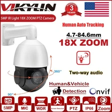 Vikylin 5MP 18X Zoom PTZ Camera IR POE 2 Way Audio Auto Tracking Speed Dome
