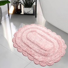 Pink Crochet Bathrug, 100% Cotton Oval bathmat with artisanally Handcrafted C...