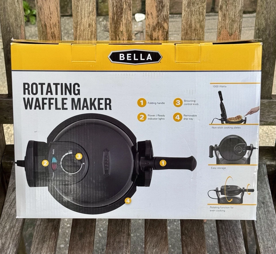 全新带盒 Bella 经典旋转比利时华夫饼机抛光不锈钢 — 第 2/4 张图片