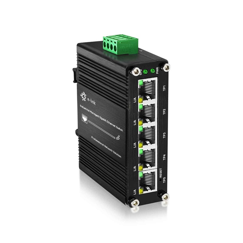 Managed Mini Industrial 5 Ports Gigabit Ethernet Switch Hardened 1000Mbps 12~48V