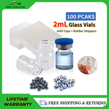 100Pcs 2ml Glass Vials Clear Headspace Vials Lab Vials w/ Crimp Top Flat Bottom