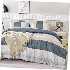Size Comforter Set Striped Men Boys Bedding Set Soft All Queen Beige Grey
