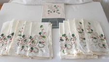 Lenox Linens Kemp Beatley Set 12 Cotton Napkins & Roll Warmer Embroidered Holly