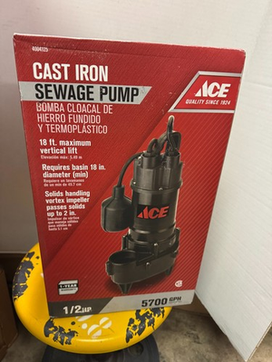 #ad Ace 1 2 HP 5700 Gph Cast Iron Sewage Pump NEW $220.00