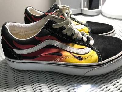 Vans Old Skool  Unisex W8.5/M7Black Suede Flames Skate Shoes Sneakers Trainers