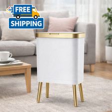 Bathroom Trash Can with Lid, Plastic Garbage Can with Legs, 4 Gallon Gold Trash