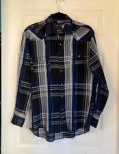 Wrangler Pearl Snap Shirt Mens Medium 15.5x33 Single Needle X-Long Tails USA VTG