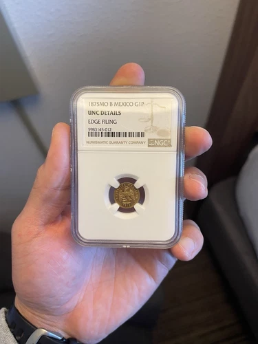 1875 MO B Mexico Gold 1 Peso NGC Unc Details