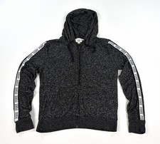 PINK Victoria's Secret Black Gray Marled Zip Hoodie Logo Arm Stripe Women s S