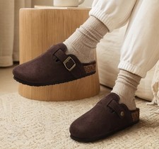 Womens Slippers Autumn Winter round Toe Mule shoes Slippers dark brown - Size 8