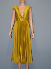 IENNA for Mac Duggal Sz 6 Metallic Olive Pleated Cap Sleeve A line Dress