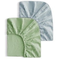 SNOOZYNEST 2-Pack Soft Muslin Mini Crib Sheets, 100 Cotton Breathable 24x38