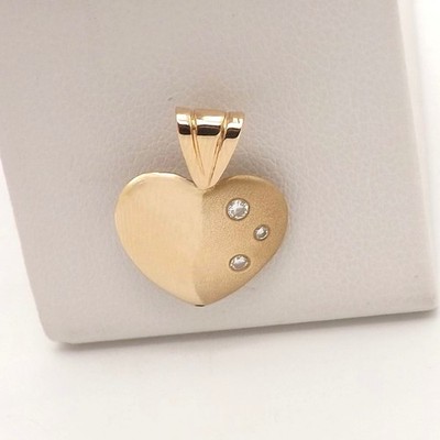 Massiver 14k Gold natürlicher schwebender Diamant Herz Charm Anhänger glänzend gebürstete Oberfläche