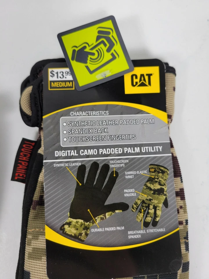 Guantes utilitarios de palma acolchados camuflados digitales CAT para hombre Foto 3 de 4