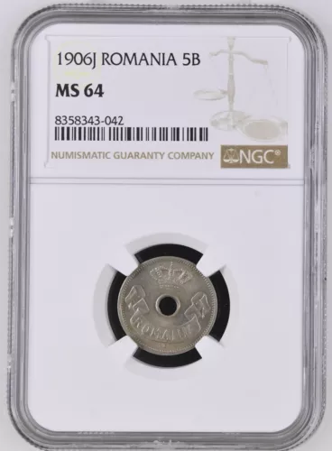 Romania, 5 bani 1906 J, NGC MS64, "King Carol I (1881 - 1914)"
