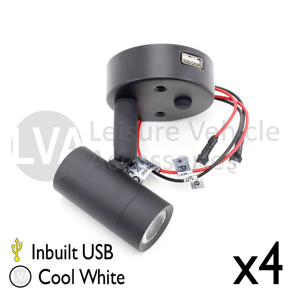 LED Spotlight Wall Down Light w/ USB Caravan Camper Barge Black 12v DC x6 LT18.1 - Image 6