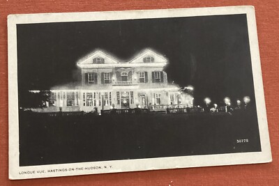 longue vue Vintage postcard ny Hastings On Hudson New York Rare Night View