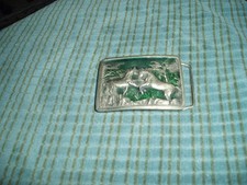 Vintage 1978 FIGHTING HORSES Enameled BELT BUCKLE Indiana Metal Craft No. N88