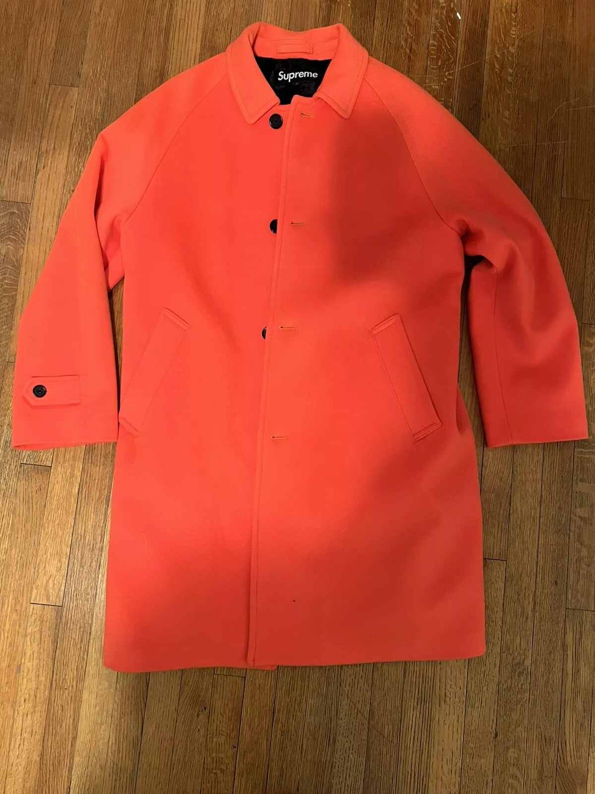 Trench coat laine Supreme FW18 Loro Piana néon orange grand EUC