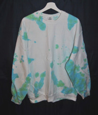 Women's GILDAN White Blue Green Tie Dyed Sweatshirt Size L