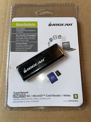New IOGEAR SuperSpeed USB 3.0 SD/Micro SD Card Reader Writer Model #: GFR304SD