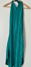 Vintage Val Mode Lingerie Emerald Green Nightgown Silky Halter Sexy Size S/M