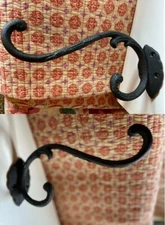 2 ANTIQUE CAST IRON PAIR 9.75"L HORSE TACK/HARNESS HOOKS COUNTRY BARN EQUESTRIAN