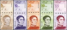 Venezuela 5-100 Bolivar Digital 5 Pieces Banknote Set,  Digitales USA SELLER!!!!