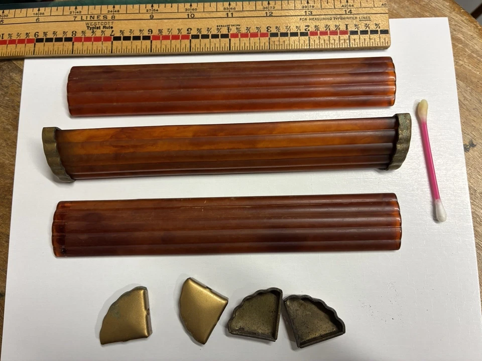 Juego de 3 tiradores de cajón de cascada Art Deco años 30 latón ámbar baquelita celuloide Foto 2 de 4