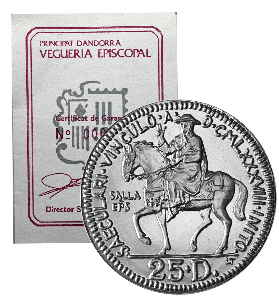 ANDORRA 25 Diners 1989 Silver BU 'Millennium - The Bishop of Sala