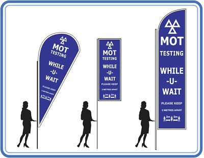M.O.T while you wait Flaggen Flaggenschild Komplettset Stangen Basen Garage Mot Flaggen
