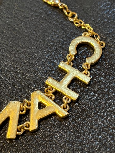 CHANEL Logo Bracelet Bangle AUTH Coco Mark Tone Gold Vintage ken GP Rhinestones - Picture 11 of 24