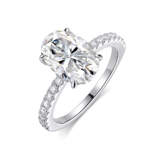 4.5CT Oval Moissanite Half Eternity Ring Wedding Band 18K White Gold Plated