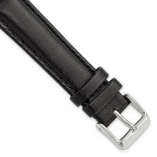 18mm 7.5" Black Smooth Leather Chrono Silver-tone Buckle Watch Band